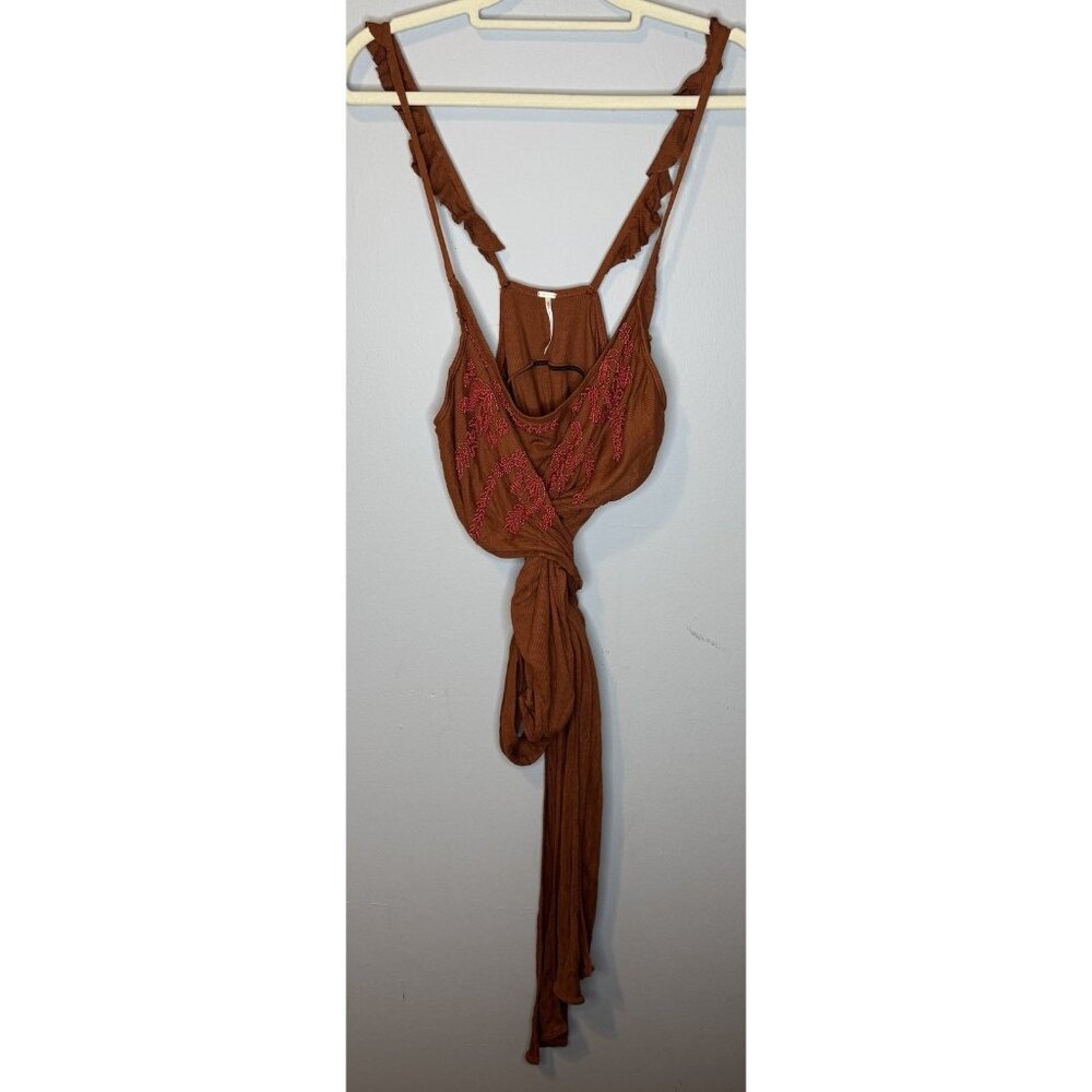 Free People Small Beaded Wrap Bodysuit Sleeveless Ribbed Boho